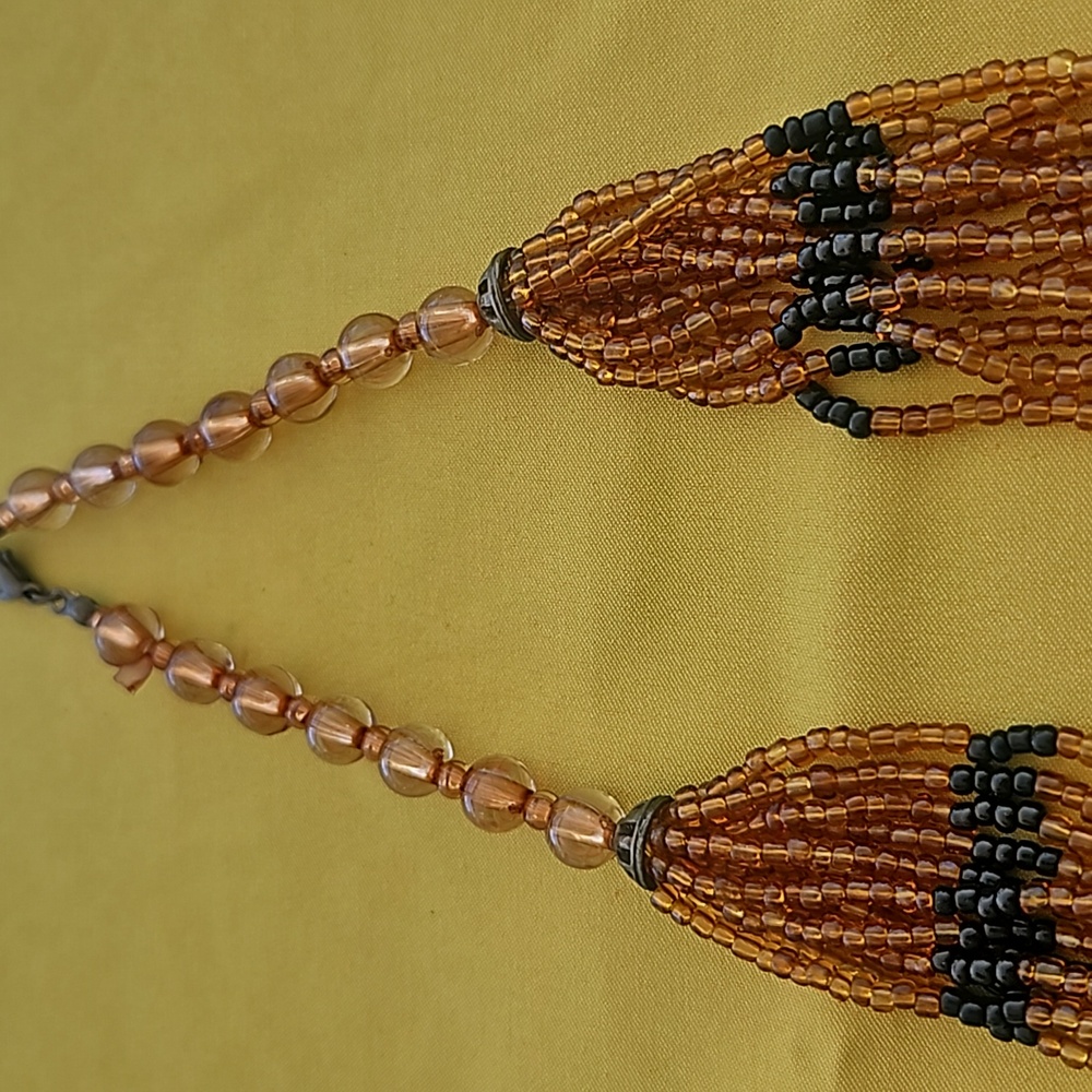 Vintage Costume Jewelry - Amber Like Pendant & Beaded Statement Necklace - Picture 5 of 10